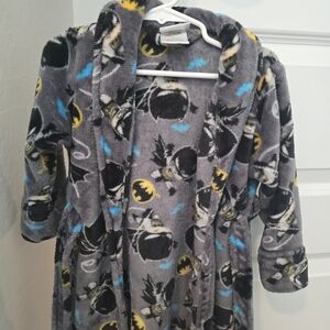 Batman Kids Hooded Fleece Robe in Gray with Yellow & Blue Accents